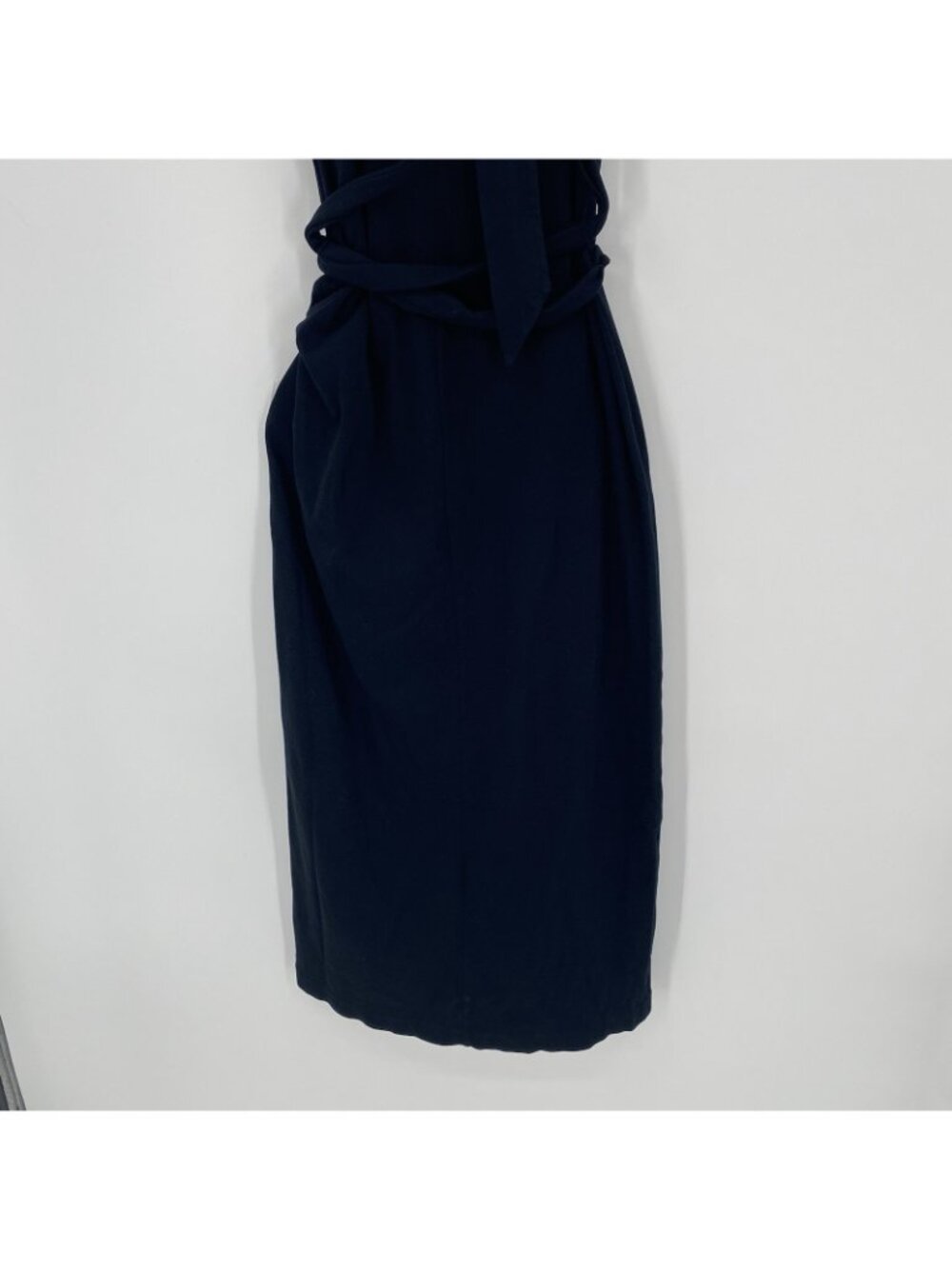 VINCE Size Small Black Side Tie Wrap Midi Sheath Dress Pima Cotton - Picture 14 of 14